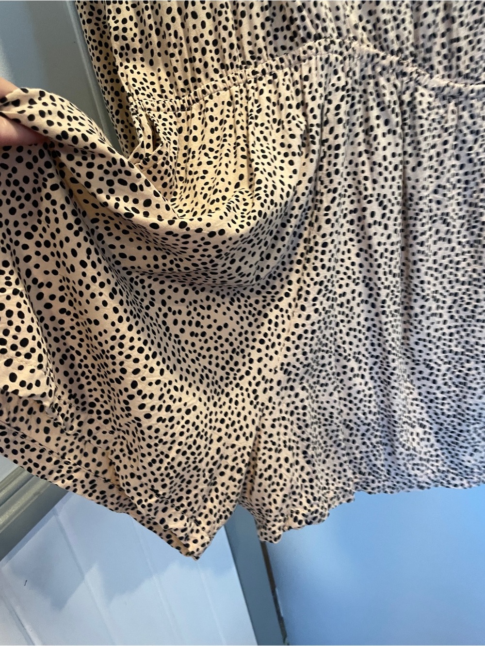 Beach Cold Romper Women's Long Sleeve Polka Dot shorts - Beige/Black size L - Picture 2 of 8